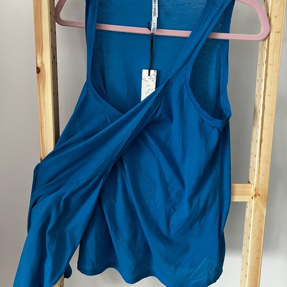 PURE & SIMPLE Blue BACK Draped LONG Tank  TOP 100% Cotton L - Picture 5 of 5